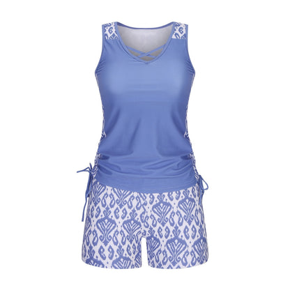 Women's Tummy Control Tankini Set with Built-In Bra – Flattering Boho Swimwear with Shorts