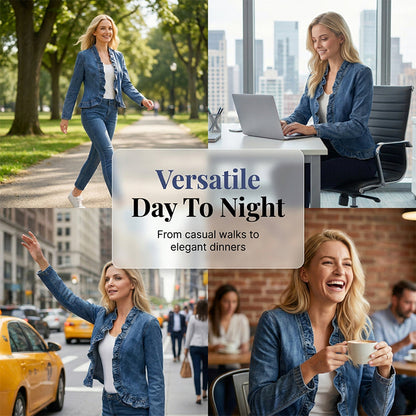 🧥40% OFF NOW!! 🌸 Women's Denim Jacket with Ruffles & Open Front – Lightweight & Feminine – Versatile & Chic 👗